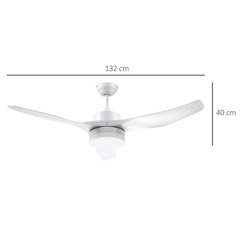 Ventilatore da Soffitto 3 Pale e Lampada LED Ø132x40 cm 6 Velocità Bianco