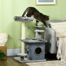 Tiragraffi per Gatti Albero con Lettino e Casetta 60x48x92 cm in Sisal e Peluche Grigio  