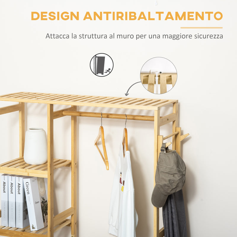 Appendiabiti con Mensole 90x30x155 cm in Bambù Naturale