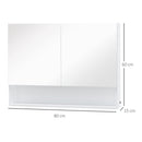 Mobiletto Specchiera da Bagno 2 Ante 1 Ripiano 80x15x60 cm con Luce LED Bianco