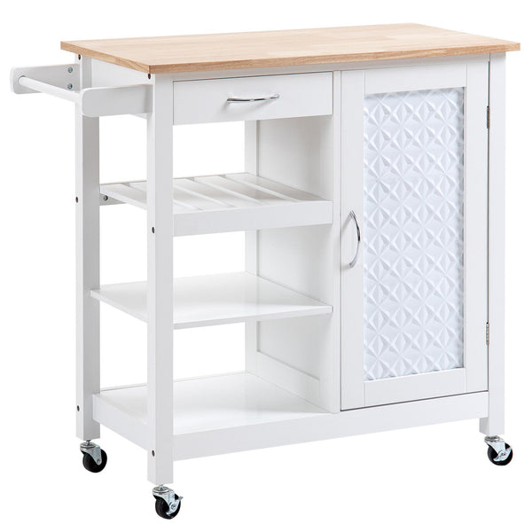 online Carrello da Cucina 92x40x84 cm 1 Cassetto 1 Armadietto 3 Ripiani in MDF e Acciaio Bianco
