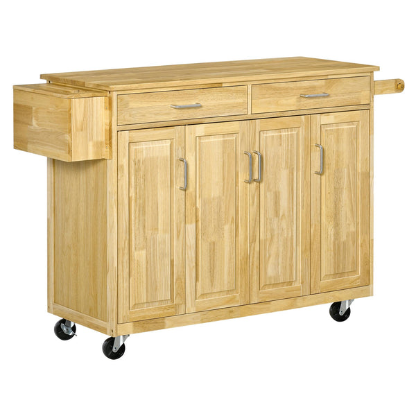 Carrello da Cucina 2 Cassetti 4 Ante 136x47x91,5 cm con Ruote in Legno Naturale prezzo