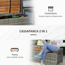 Panchina Contenitore da Giardino 121x50x50 cm in Legno e Rattan Grigio