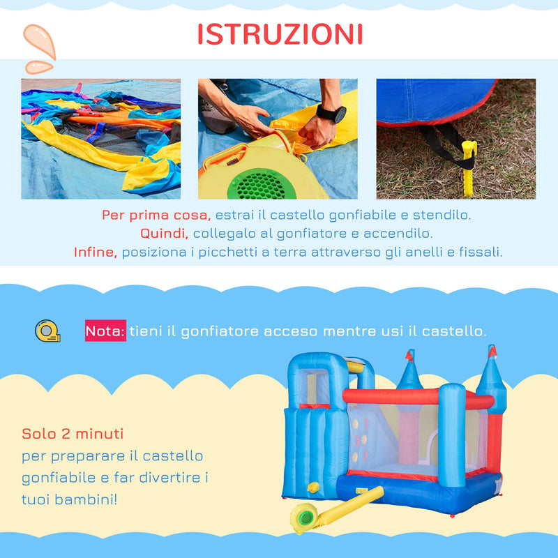 Castello Giostra Gonfiabile 333x280x210 cm con Scivolo Trampolino e Piscina Multicolore
