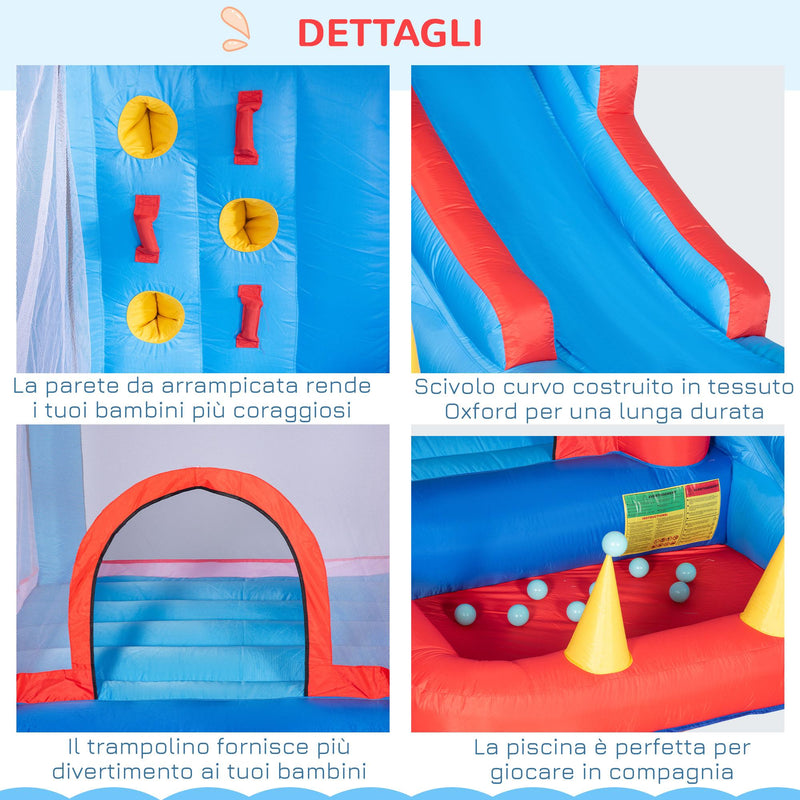 Castello Giostra Gonfiabile 333x280x210 cm con Scivolo Trampolino e Piscina Multicolore