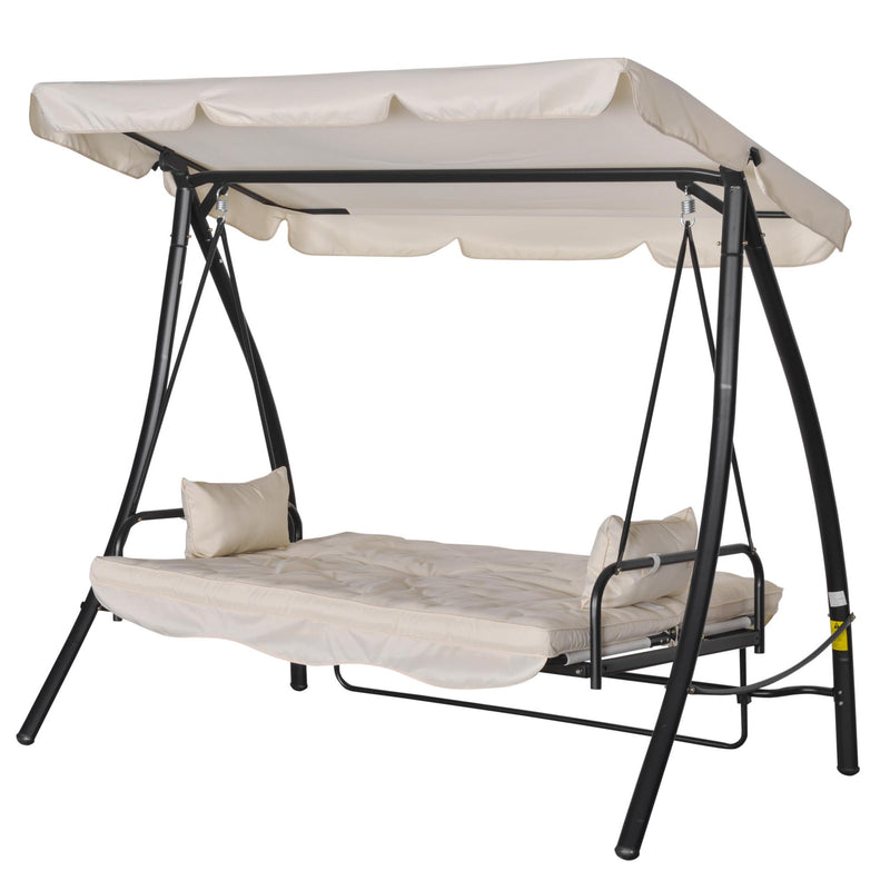 Dondolo Letto 3 Posti da Giardino 209x114x170 cm in Metallo e Poliestere Beige
