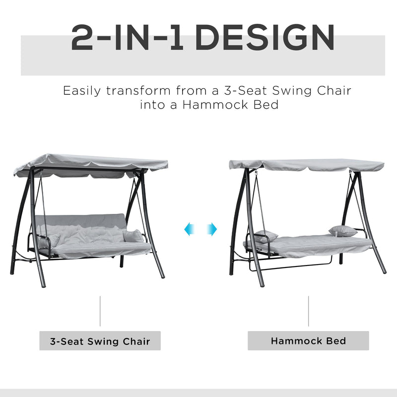 Dondolo Letto 3 Posti da Giardino 209x114x170 cm in Metallo e Poliestere Grigio