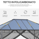 Gazebo da Giardino 4x3m con Zanzariere Tetto in Policarbonato Grigio