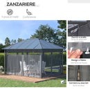 Gazebo da Giardino 4x3m con Zanzariere Tetto in Policarbonato Grigio