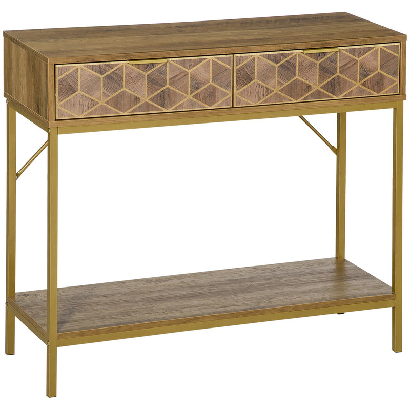 Mobile Consolle Ingresso 99x35x86 cm 2 Cassetti 1 Ripiano in Legno Naturale