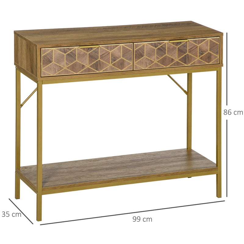Mobile Consolle Ingresso 99x35x86 cm 2 Cassetti 1 Ripiano in Legno Naturale