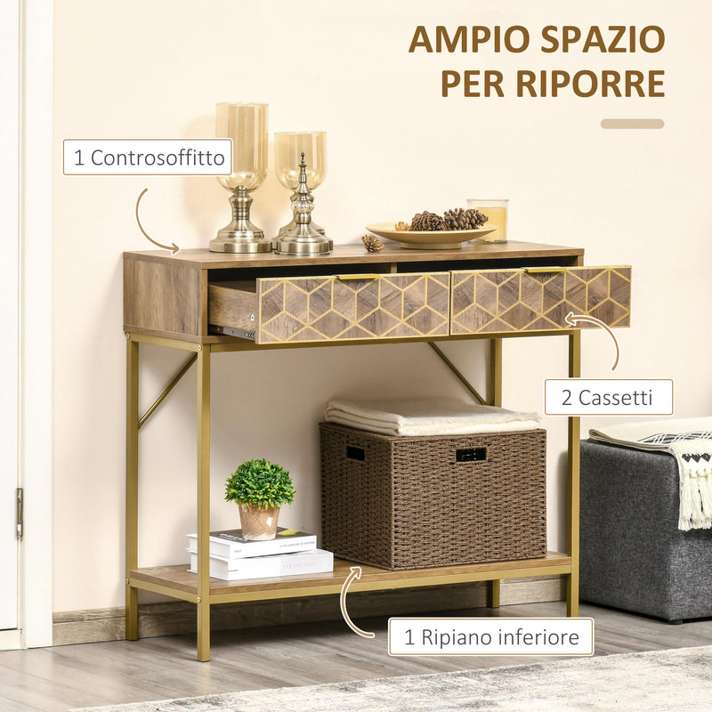 Mobile Consolle Ingresso 99x35x86 cm 2 Cassetti 1 Ripiano in Legno Naturale