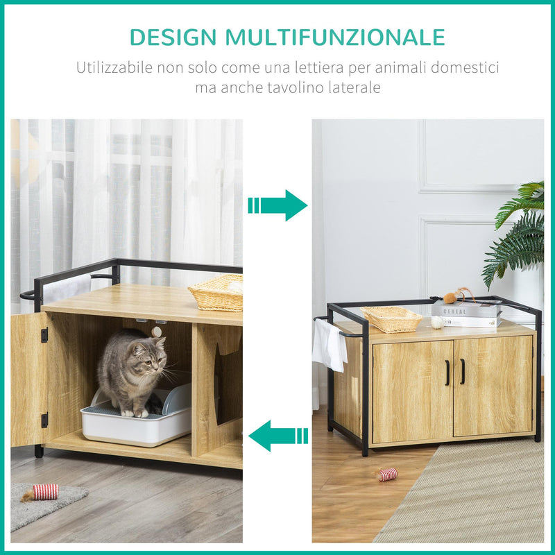 Mobile Lettiera per Gatti 82,3x51x54 cm in Legno Truciolato e Acciaio