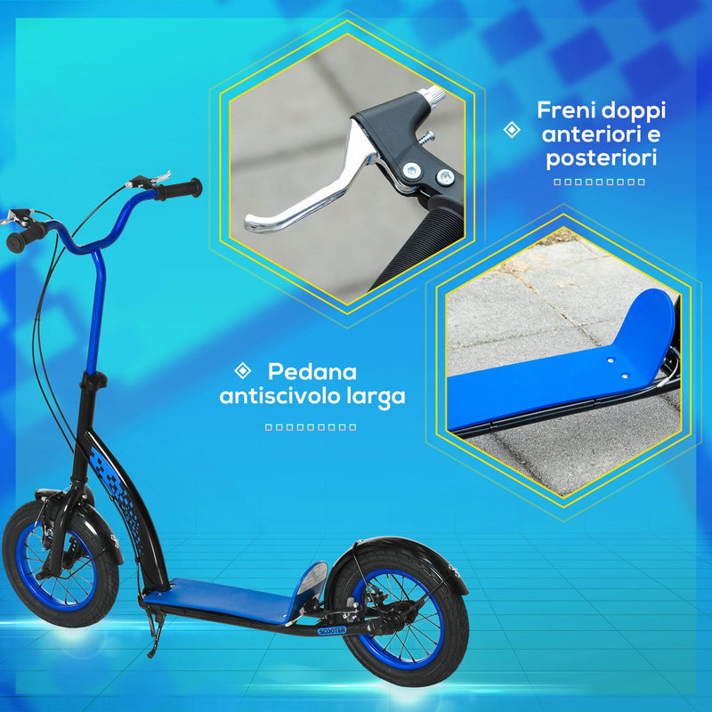 Monopattino per Bambini 118x55,5x85-100,5 cm Doppio Freno Blu