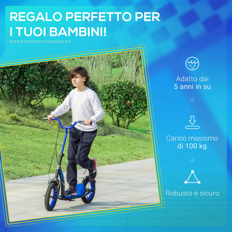Monopattino per Bambini 118x55,5x85-100,5 cm Doppio Freno Blu
