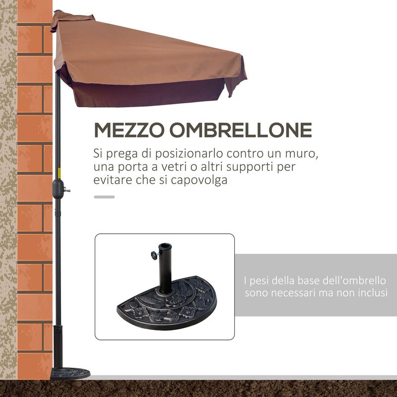 Mezzo Ombrellone da Giardino 230x130x249 cm in Metallo e Poliestere Caffè
