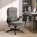 Sedia Poltrona da Ufficio Presidenziale Massaggiante in Tessuto Effetto Lino Grigia