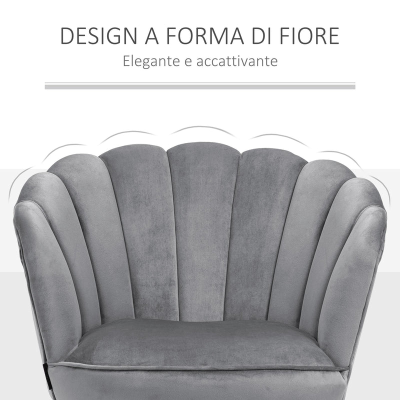 Poltrona Imbottita 66x72x79 cm in Velluto Grigia