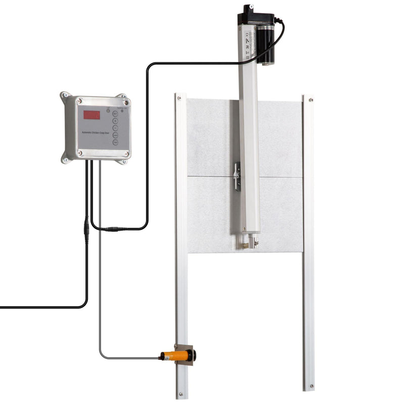 Porta Automatica per Pollaio 42V 30x30 cm con Timer e Sensore di Luce in Alluminio e ABS Argento