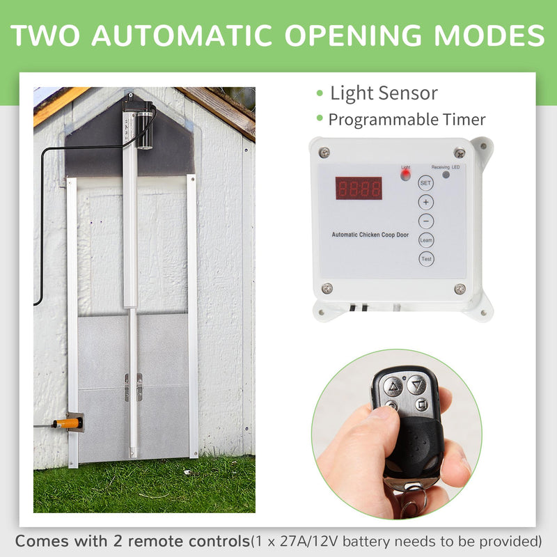Porta Automatica per Pollaio 42V 30x30 cm con Timer e Sensore di Luce in Alluminio e ABS Argento