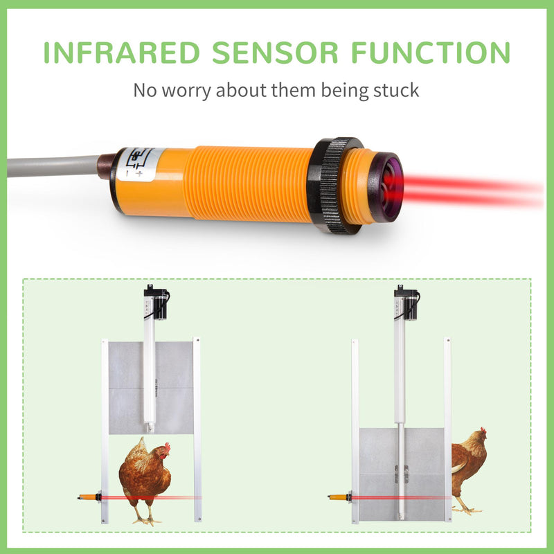 Porta Automatica per Pollaio 42V 30x30 cm con Timer e Sensore di Luce in Alluminio e ABS Argento