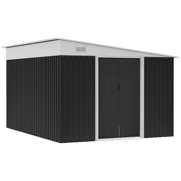 sconto Casetta Box da Giardino 345x280,5x169-201 cm Porta Scorrevole in Acciaio Nero