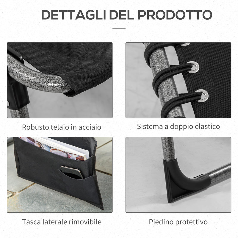 Lettino Prendisole Pieghevole da Giardino 188x57x30 cm in Acciaio e Tessuto Oxford Nero