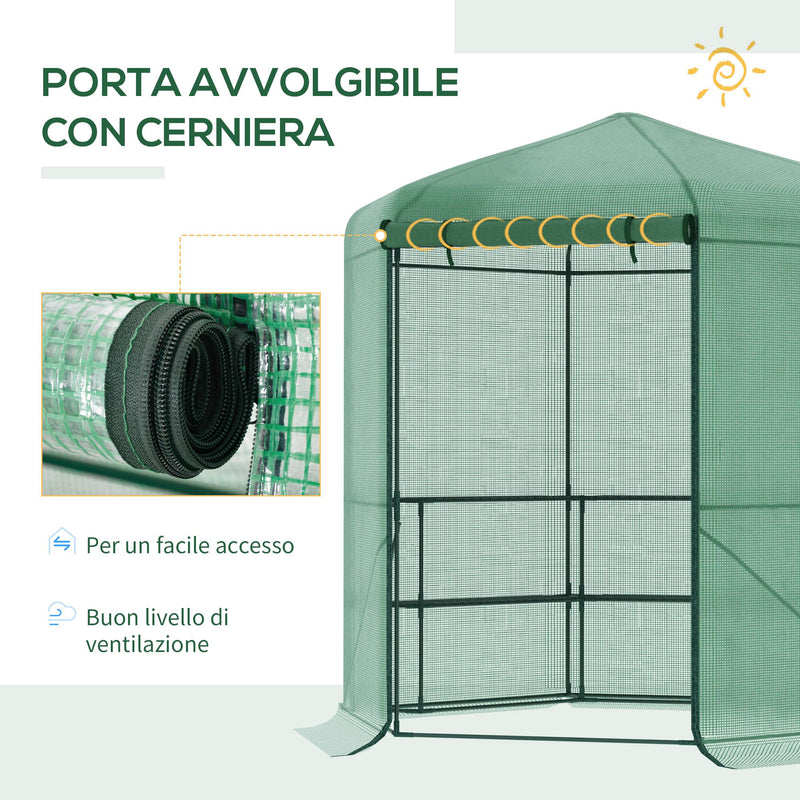 Serra da Giardino 3 Ripiani 225x194x215 cm in Acciaio e Polietilene Verde