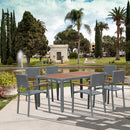 Set Tavolo e 6 Sedie da Giardino  in Acciaio Legno e Rattan Grigio