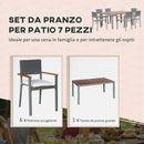Set Tavolo e 6 Sedie da Giardino  in Acciaio Legno e Rattan Grigio