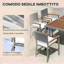 Set Tavolo e 6 Sedie da Giardino  in Acciaio Legno e Rattan Grigio