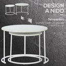 Set 2 Tavolini da Giardino in Metallo Piano Effetto Marmo Bianco