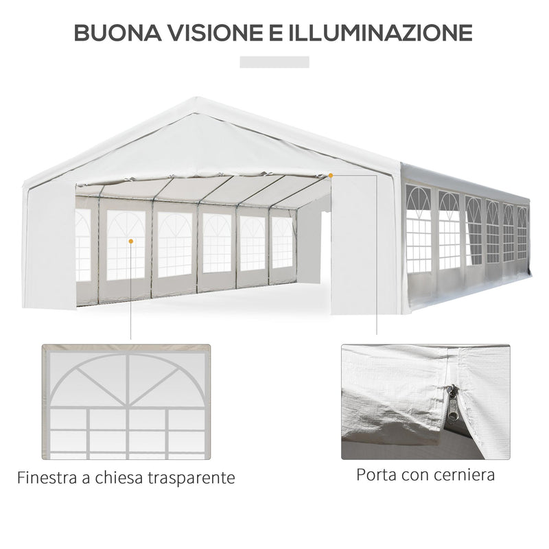 Tendostruttura con Pareti Removibili 12x6x3,2m in Acciaio e Polietilene Bianco