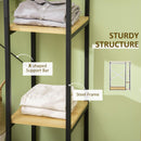 Appendiabiti con 2 Cassetti 4 Ripiani 130x40x180 cm in Acciaio e Truciolato Nero e Legno