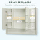 Armadietto a Specchio per Bagno con Ripiani Regolabili 3 Porte e Mensola 90x15x75 cm Bianco