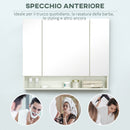 Armadietto a Specchio per Bagno con Ripiani Regolabili 3 Porte e Mensola 90x15x75 cm Bianco