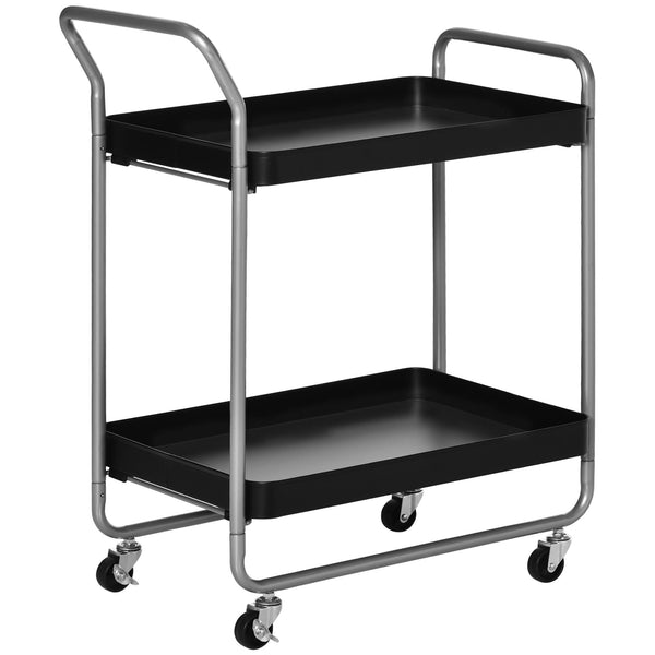 Carrello Portavivande da Cucina 2 Ripiani 63x40,4x83,5 cm con Ruote in Metallo Nero online