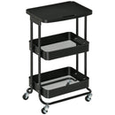 Carrello Portavivande da Cucina 3 Ripiani 46x34,5x76,5 cm con Ruote in Acciaio Nero