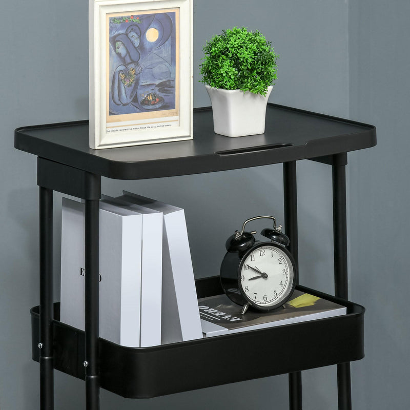 Carrello Portavivande da Cucina 3 Ripiani 46x34,5x76,5 cm con Ruote in Acciaio Nero
