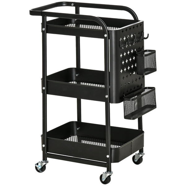 online Carrello Portavivande da Cucina 3 Ripiani 51,5x32x75,6 cm con Ruote in Acciaio Nero