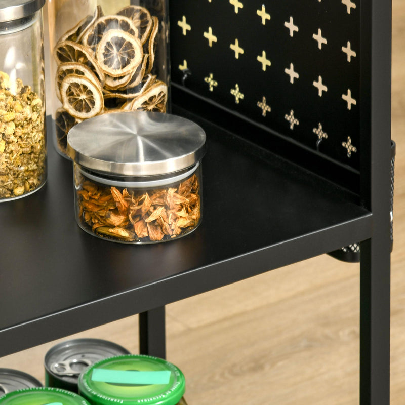 Carrello Portavivande da Cucina 3 Ripiani 70x33,4x80,5 cm con Ruote in Acciaio Nero