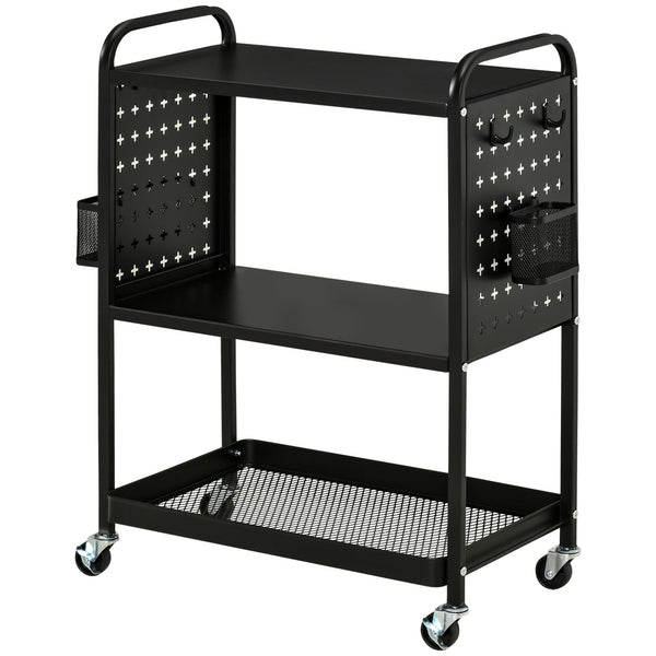 Carrello Portavivande da Cucina 3 Ripiani 70x33,4x80,5 cm con Ruote in Acciaio Nero sconto