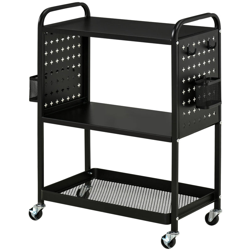 Carrello Portavivande da Cucina 3 Ripiani 70x33,4x80,5 cm con Ruote in Acciaio Nero