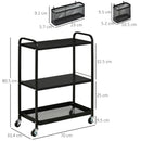 Carrello Portavivande da Cucina 3 Ripiani 70x33,4x80,5 cm con Ruote in Acciaio Nero