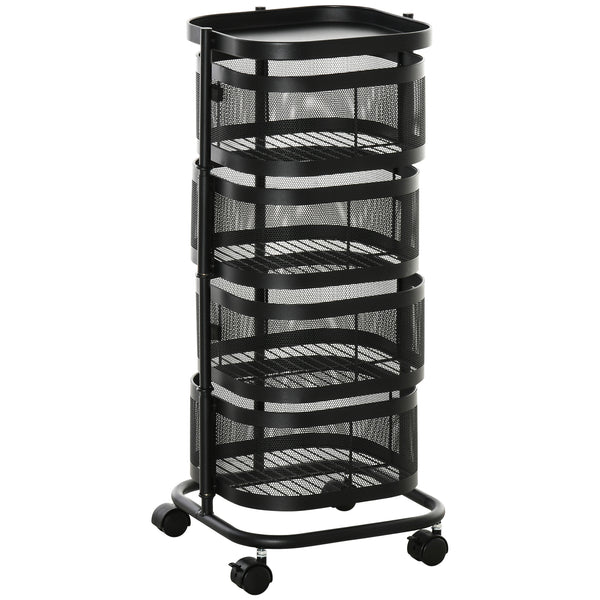 Carrello Portavivande da Cucina 4 Cestelli 1 Ripiano 33x33x77 cm con Ruote in Acciaio Nero prezzo