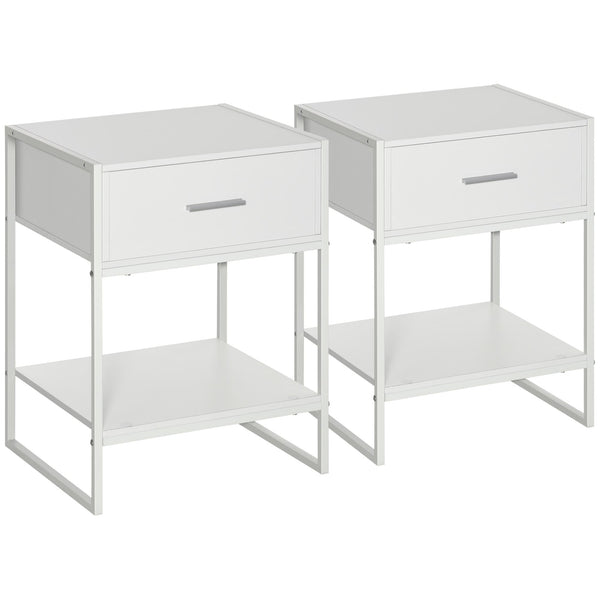 Set 2 Comodini 1 Cassetto 1 Ripiano 45x40x60 cm in Acciaio e Truciolato Bianco online