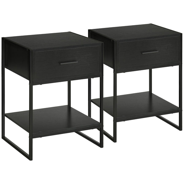 Set 2 Comodini 1 Cassetto 1 Ripiano 45x40x60 cm in Acciaio e Truciolato Nero online