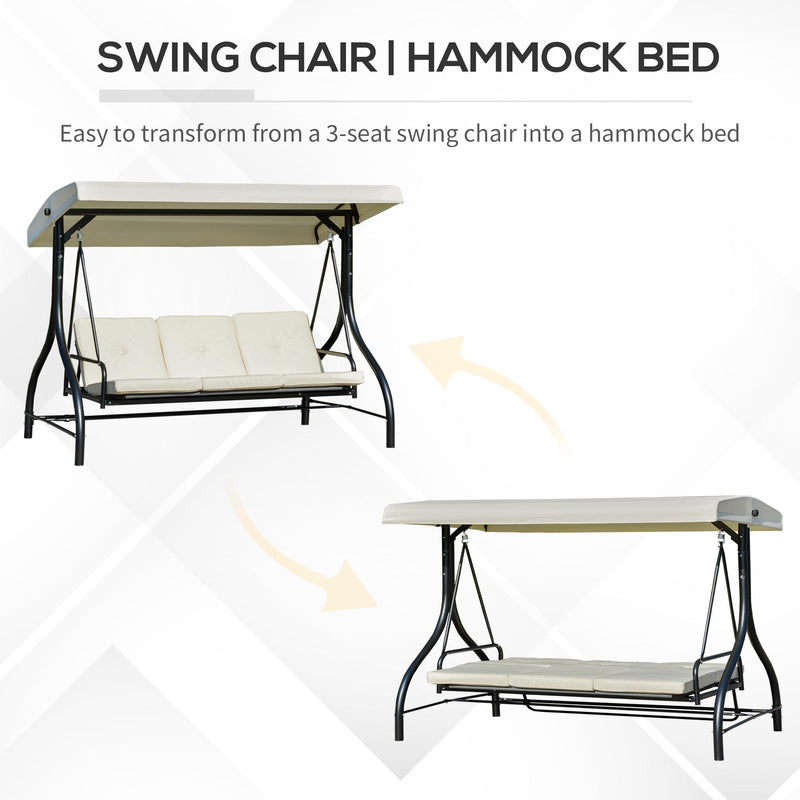 Dondolo Letto 3 Posti 195x117x174 cm in Metallo e Poliestere Nero e Beige