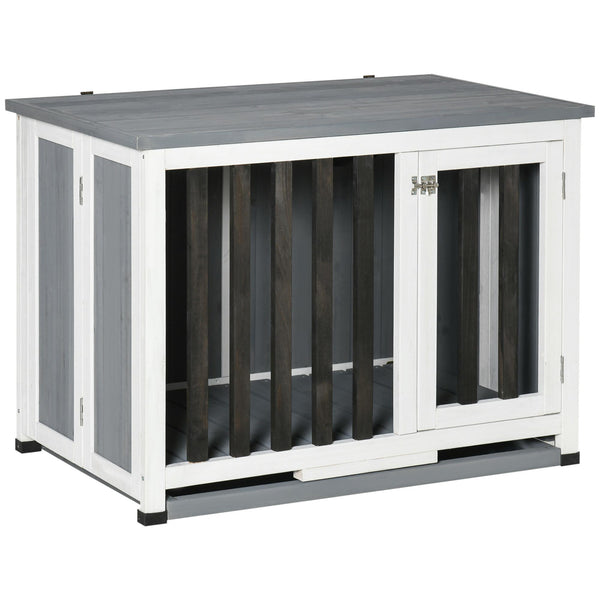 sconto Gabbia Pieghevole per Cani Max 15 Kg 84,5x51,4x61 cm in Legno Bianco e Grigio