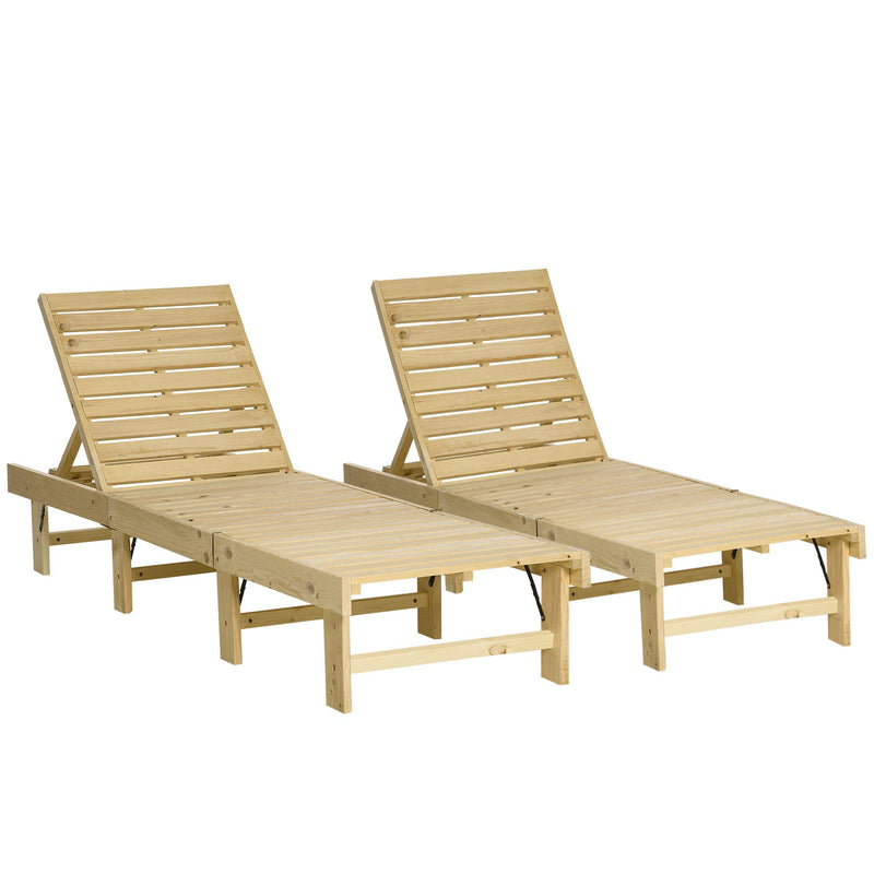 Set 2 Lettini Prendisole 195x59x30 cm in Legno Naturale